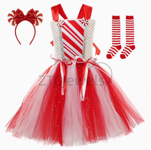 Girls Christmas Candy Cane Tut - Elf Costume Christmas ulasan dan harga