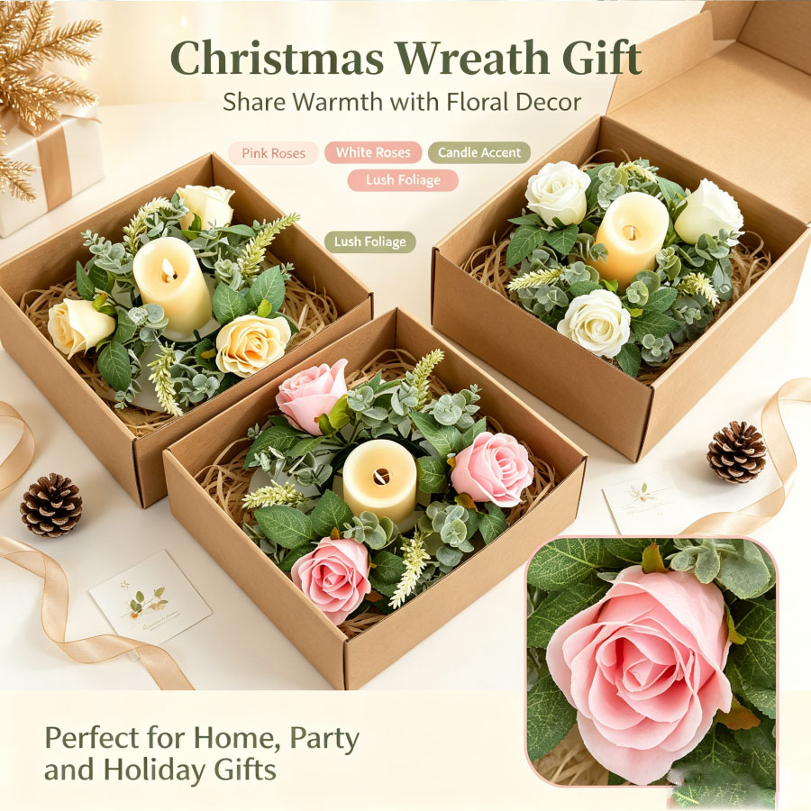 Artificial Rose Wreath Shaped  - Christmas Wreath Fake ulasan dan harga