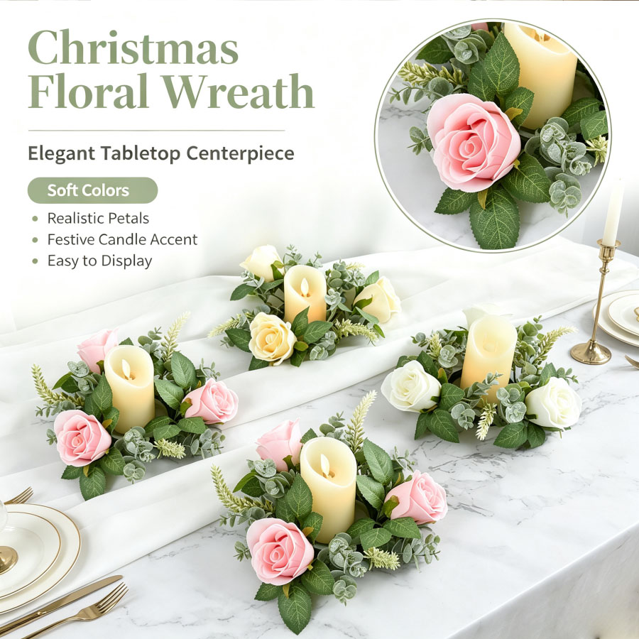 Artificial Rose Wreath Shaped  - Christmas Wreath Fake ulasan dan harga